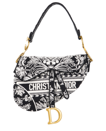 Embroidered Saddle Bag, &pound;1,800, Handbags, Black/White, Canvas, Front view